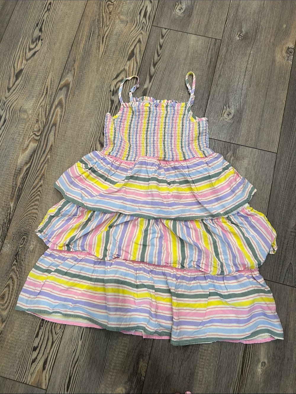 Colorful Pastel Striped Tiered Sundress- girls large (10-12)